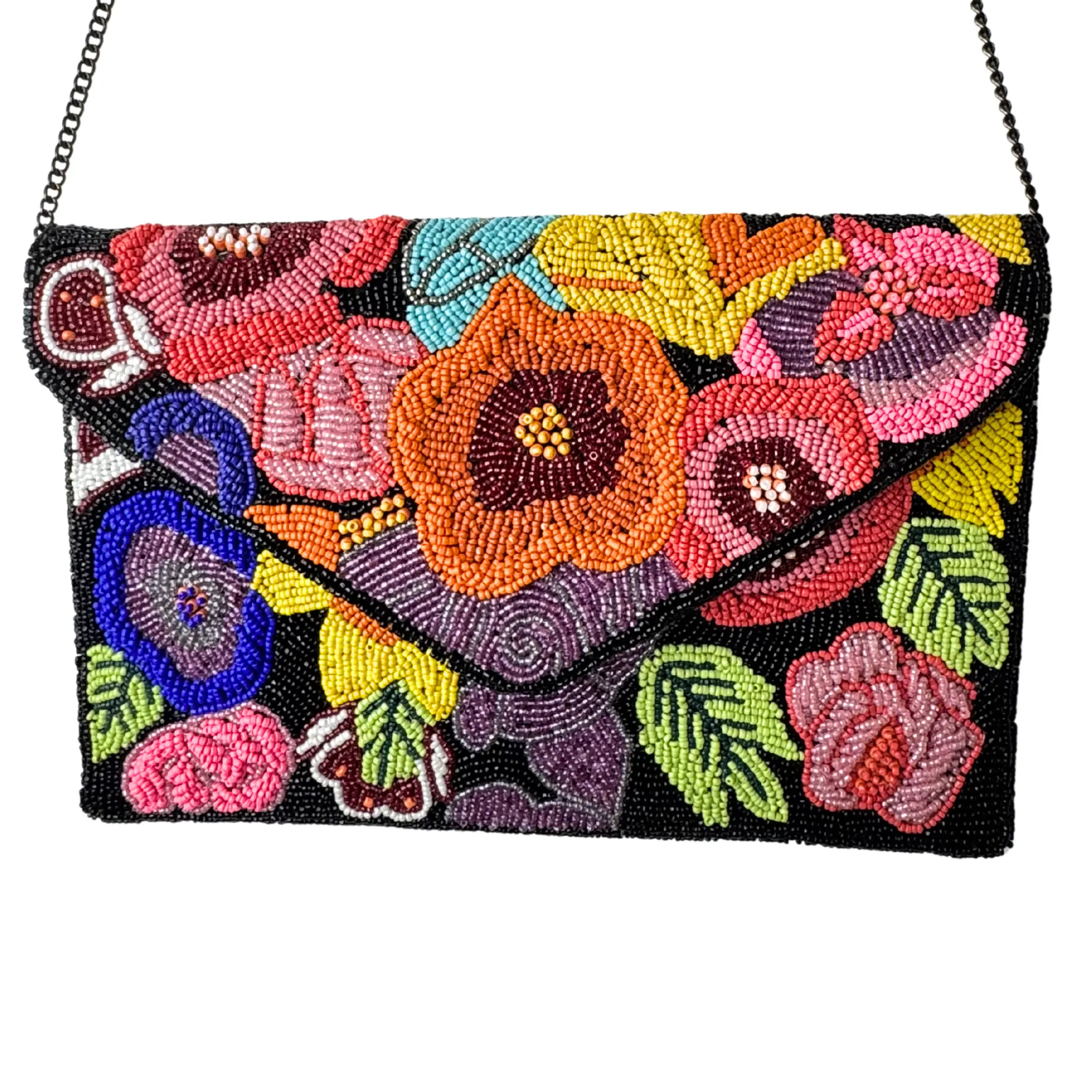 Multicolor Floral Beaded Clutch – Handmade Wedding & Party Purse
