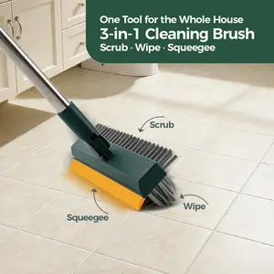 3-in-1 V-Shape Floor Scrub Brush with Squeegee for Deep Cleaning Corners & Tiles - Versatile Cleaning Tool with Handle bedroom  broom broomstick