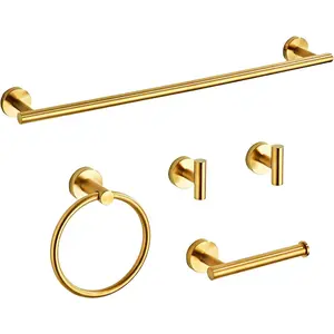 Gold Bathroom Hardware Set 5 Piece with Towel Racks for Bathroom, Stainless Steel Bath Towel Bar Set, 24 Inch Wall Mounted Accessories Kit-