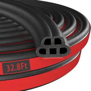 32.8 Ft and 52.8 Ft Universal Self-Adhesive Automotive Door Seal Strips, Double-Layer 4-Hole and 5-Hole Car Door Soundproofing Strips, Rubber Seal Strips for Cars, Trucks, SUVs and RVs