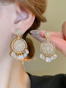 Women's Crystal Beaded Earrings, Dreamcatcher Design, Sparkling Rhinestone Accents, Perfect for Dates & All Seasons