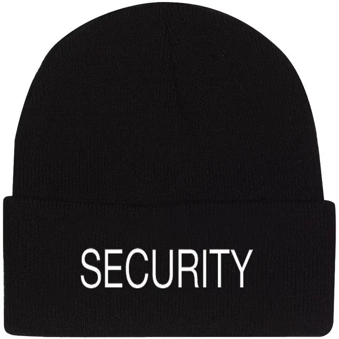 Custom Embroidered Hat - Black Solid Casual Security Beanie, Law Enforcement Christmas Winter Acrylic Cap Accessory with Bold Security Text