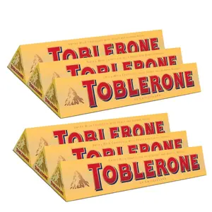 Toblerone Swiss Milk Chocolate Bars with Honey & Almond Nougat 6 x 100g Bars - 600g Total - 100 Years of Tradition from Switzerland