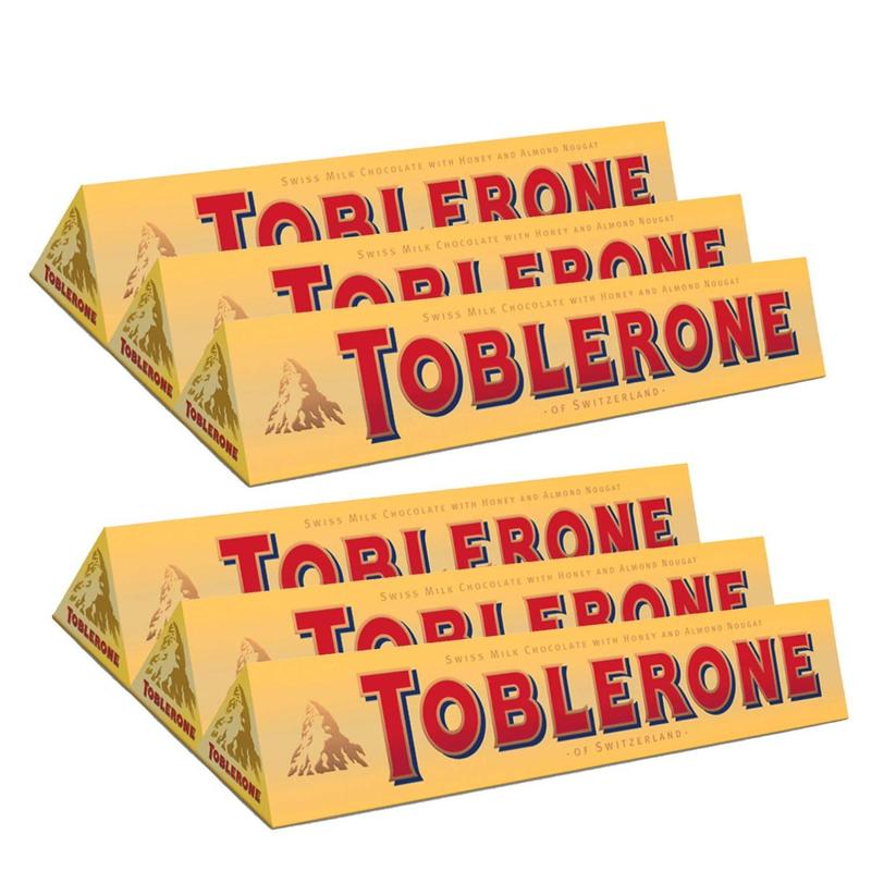 Toblerone Swiss Milk Chocolate Bars with Honey & Almond Nougat 6 x 100g Bars - 600g Total - 100 Years of Tradition from Switzerland