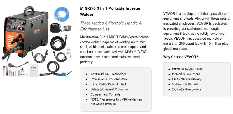 VEVOR MIG Welder, TikTokShopBlackFriday, 130-270A Flux Core Welder, 3 in 1 Combo MMA/MIG/LIFT TIG Welder Machine, Portable MIG-130 Welding Machine IGBT Inverter, Automatic Wire Feeding Welder for Stainless Steel