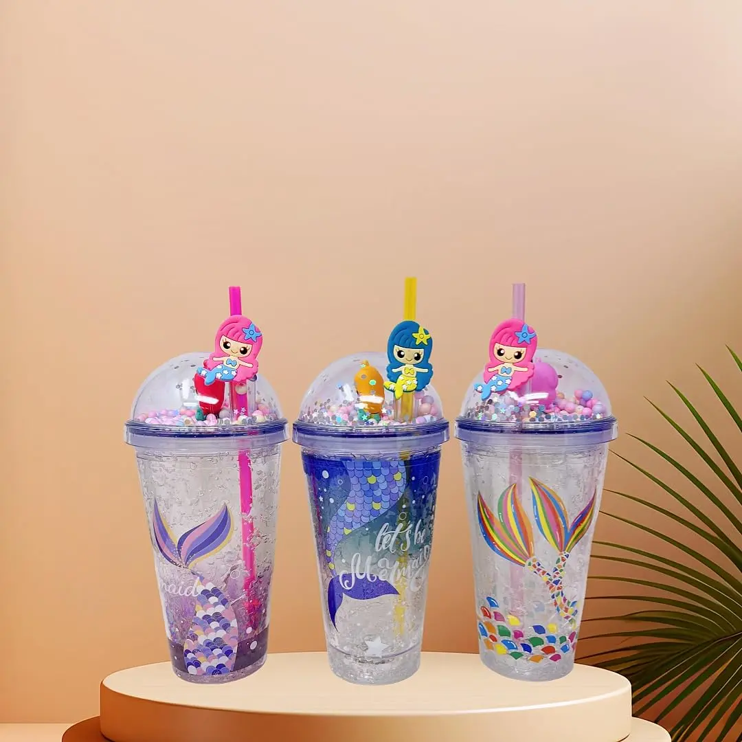 LLKTRD Kids and Adults LED Light Up Tumblers, LED Drinking Cups, Glow in the Dark Drining Tumbler, 16oz with Lid and Straw (Blue Tail)