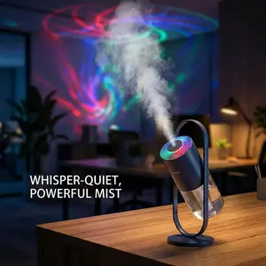 Aromatherapy USB Air Humidifier with Projection Night Lights Ultrasonic Atomizing Diffuser for Home Office Mini Portable Mist Maker Whisper Quiet Powerful Mist Home Accessories