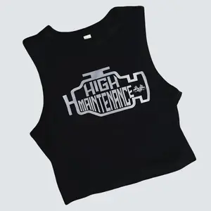 High Maintenance Black Automotive Cropped Tank Casual Cotton