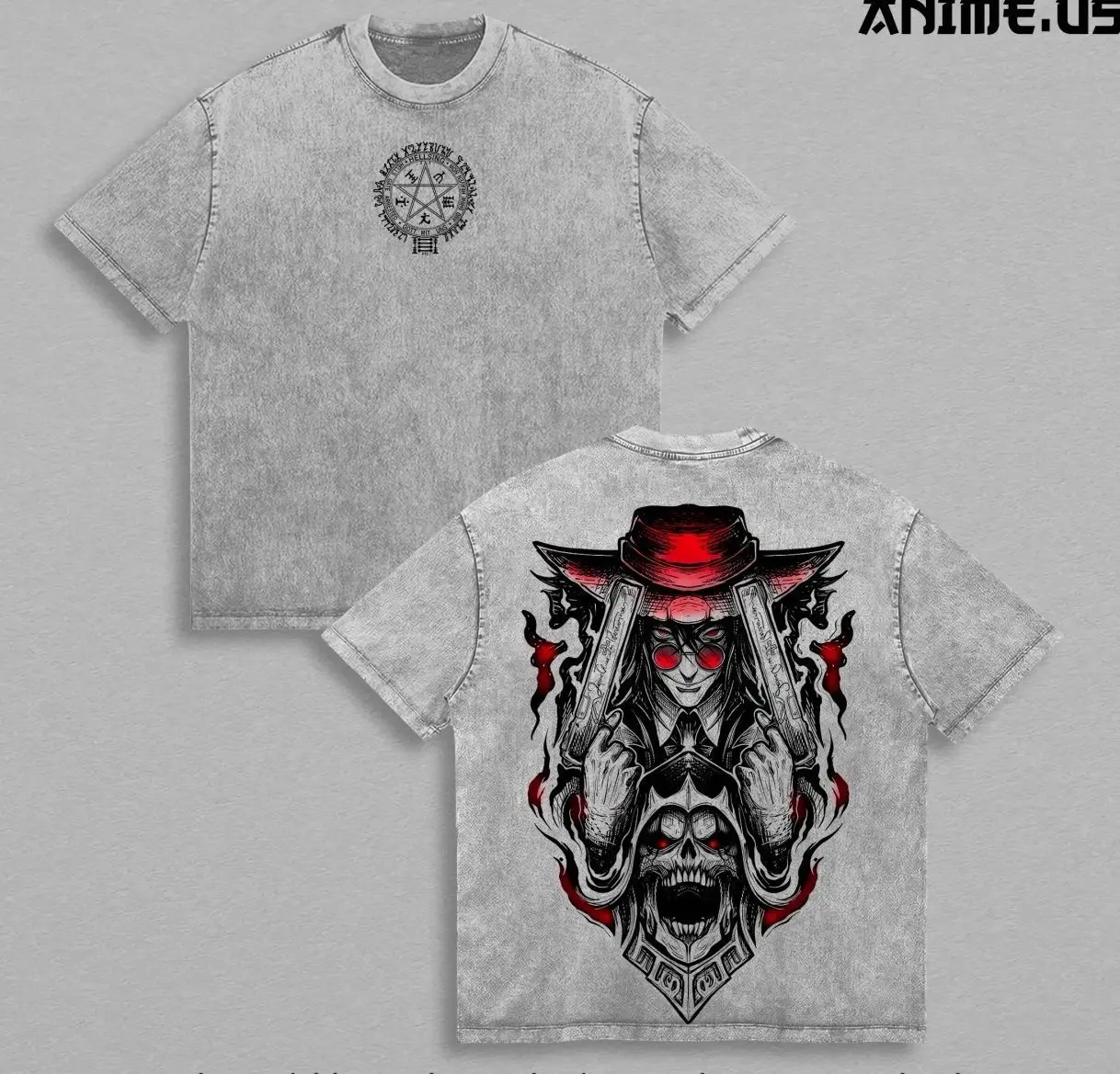 Alucard Hellsing Ultimate Vampire Hunter Vintage Washed Anime Shirt Heavyweight Cotton Oversized Gothic Horror Graphic Tee Streetwear Unisex FP6