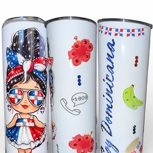 Dominican Tumbler - Vaso Dominicano with Patriotic Design and Floral Accents