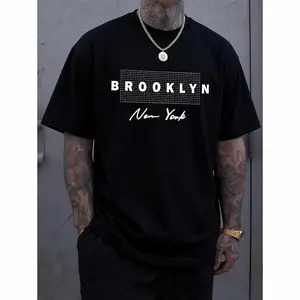 Men'S Letter Print Round Neck Tee, Men'S Summer Clothes, Summer Outfits, Regular Fit Casual Streetwear Short Sleeve Crew Neck T- Shirt For Summer, Graphic Tees, Fashion Men'S Top For Daily Wear, 90S Clothes