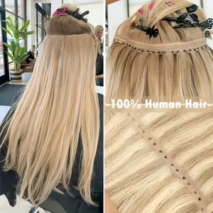 2025 NEW Fashionable [1pc Double Invisible PU Human Hair Extensions] 1pc LuxeHair Women'S Double Invisible PU Nano/Micro Bead Human Hair Extensions, 12-20inch 40G/50G Straight Hair Weft, 25cm Width, Salon Quality Hairpiece