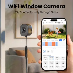 [Summervibes] 2K 3MP Window Camera Full Color Night Vision No Drill 3-Min Install 2.4G/5G Dual Band WiFi 24/7 Record  WiFi Home Security Camera AI Human Detection Two-Way Audio Indoor Glass Mount for Home Security outdoorfun