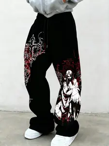 Dark Gothic Aesthetic Printed Pants | Anime Dark Angel Print | Y2K E-girl Street Style | Loose Oversize Fit | | Personalized Party / Daily Casual Outfits | Trendy Alternative Fashion Pants | Casual Streetwear Pants