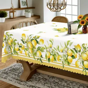 1 piece, spring and summer lemon tablecloth, fresh lemon and leaf design, rectangular tablecloth, Picnic table cover, home decor, kitchen dining, parties, indoor and outdoor, gift