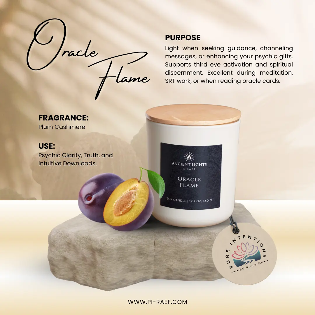 Ancient Lights Oracle Flame Candle 12.7 oz Plum Cashmere Scent Supports emotional connection, intuition, and affirmation embodiment Spiritual Practice Therapeutic Essential Decor Ornaments Perfume Aroma