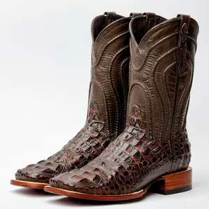 Brown Neck Leather Boots - Square Toe