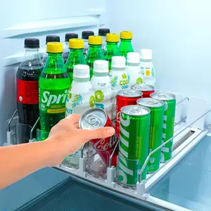 Upgraded Premium Drink Organizer for Fridge Ultra Space Saving Drink Dispenser with Automatic Pusher Holds 25 Cans (5 Rows, White)