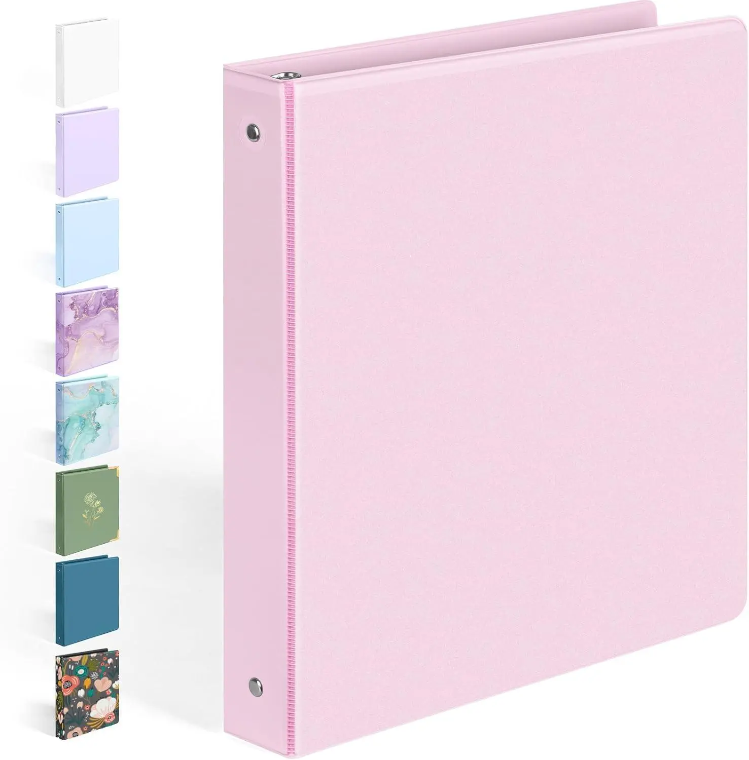 Cute 1 Inch 3 Ring Binder, Pink Durable Binder with Clear View Cover & Inside Pockets, Holds 175 Sheets, School Supplies for Students Office Sooez