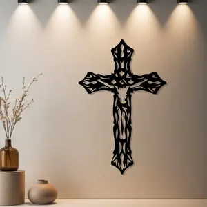 HousewarmingGift 1pc Christian Jesus Cross Metal Wall Decor, Stylish Religious Decor, Christian Jesus Cross Statue Mural with Premium Finish - Ideal Gift for Valentine's Day & Housewarming & New Home Gift & Christmas - Metal Wall Sculpt