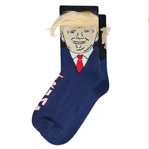 Funny Donald Trump Socks with 3D Fake Hair Unisex Cotton Menswear Compression Underwear