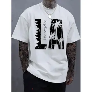 Los Angeles Style Men's T-Shirt - Casual Cotton Knit, Creative LA Print, Short Sleeves,ivan cornejo merch graphic tees men gifts graphic tee Tshirt Loose Crochet Top Streetwear Crewneck baggy compression clothes jungkook black shirt sluggy tee