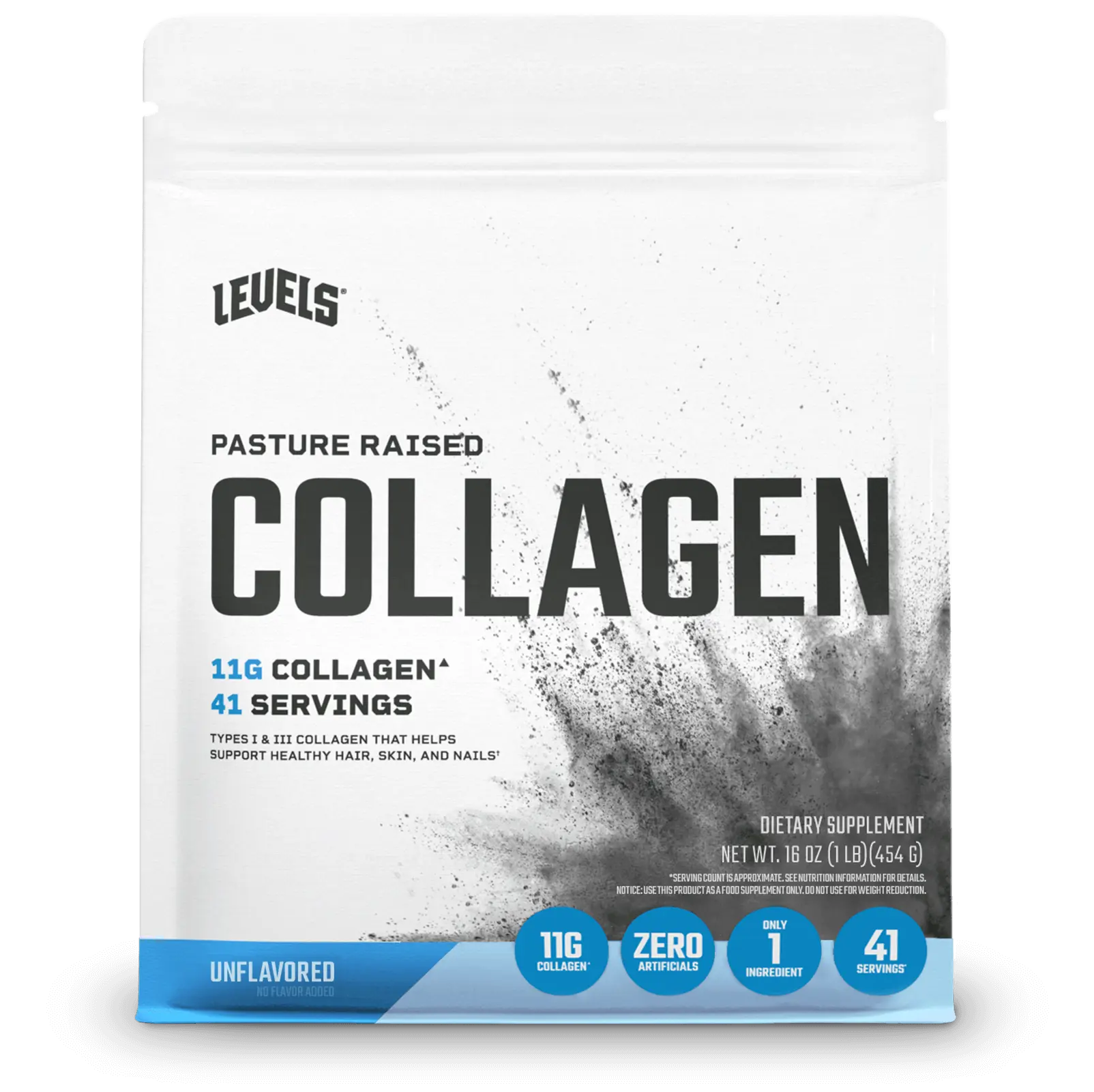 Levels Pasture Raised Collagen Hydrolyzed 11G of Collagen 41 Servings Unflavored for Hair Skin & Nails