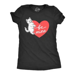 Womens Be Mine Cat T Shirt Cute Valentines Day Kitten Heart Graphic Novelty Tee Funny Womens T Shirts Cute Vintage Fashion Casual Ladies T-Shirt Gift Love Tops for Women Funny Cat Top Women's Novelty Tees Black