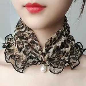 4PCS Sheer Mesh Sun Protection Neck Gaiter, Chiffon Floral Neck Scarf Cover, Multi-use Elegant Summer Neck Wrap, Breathable Face Covering Bandana with Ruffle Edge for Women Outdoor