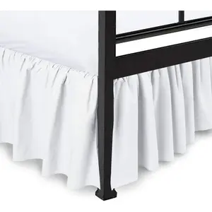 Cal-King Ruffled Bed Skirt with Split Corners - 12 Inch Drop Hotel Quality Brushed Microfiber - Wrinkle Free Dust Ruffle Bed Skirt with Platform Sided Coverage (Cal-King, White)