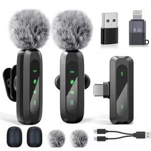 Mini Microphone for  15/16/Android/ipad, Lavalier Mic with Noise Cancelling, USB-C Mini Lapel Lav Mic 2 Pack for Vlog YouTube