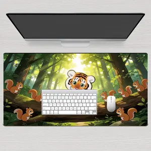 Premium Cute Baby Tiger & Squirrels in Forest Illustration Sublimation Mouse Pad, 40x80cm High-Quality Non-Slip Durable Mat for Modern Office Gaming & Daily Use, Sublimation Mouse Pads