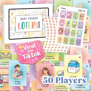 Baby Shower Games for Girls and Boys - Bilingual Baby Shower Loteria Funny Party Bingo Game Cards in Spanish and English for 50 Players