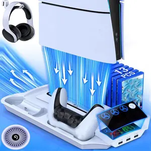 Cooling Stand with Controller Charger for PS5, Enhanced Turbo Fan Cooling System, 3 USB Hubs, Essential Gaming Accessory Kit, Game