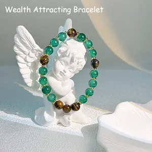 Wealth Attracting Bracelet with Green & Brown Beads for Friendship Protection Encouragement Gift Fashion Artificial Colorful Crystal for Valentine's Day Anniversary