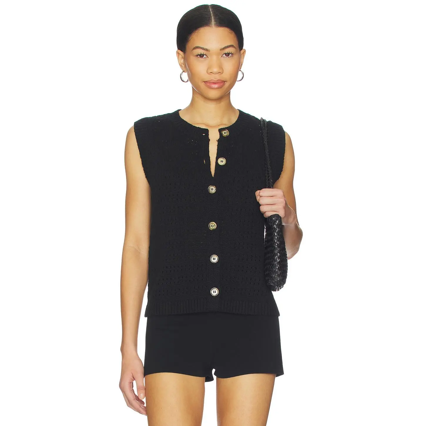 Sanctuary Pointelle Shell Top in Black