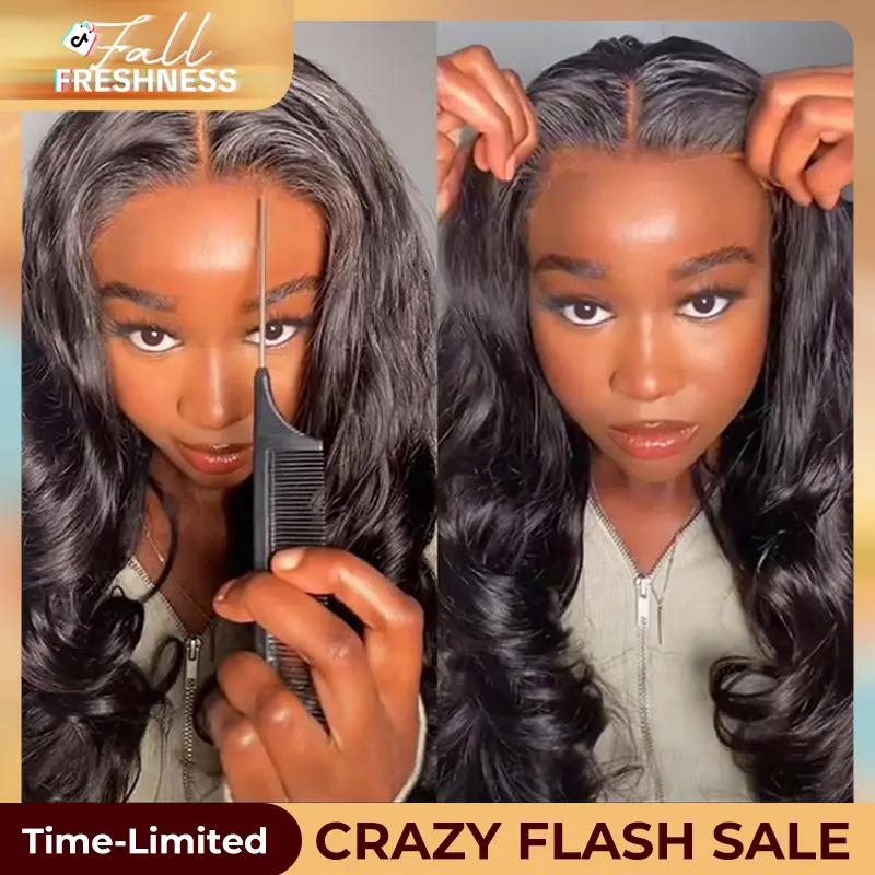 West Kiss Pre Cut Ready Go Glueless Wig Body Wave 7x4 Lace Closure Wig Human Hair 7x5 Closure Wig Bleached Knots Pre Plucked 250% Density Gluleless Wi