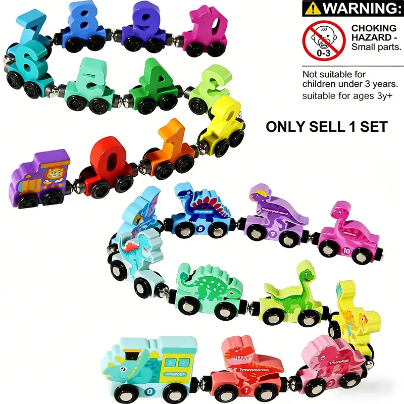 Wooden Dinosaur Train Toy, 1 Box Number Train Montessori Toy, Block Assembly Toy for Birthday Gift, Kids Toys, Fidget Toys