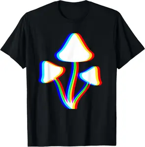 Men's Natural Cotton Casual Round Neck Short-Sleeve Graphic T-Shirt - Menswear, Psychedelic Mushroom, EDM, Trippy Vaporwave, Techno Rave Themed Design, Breathable Fabric,summervibes