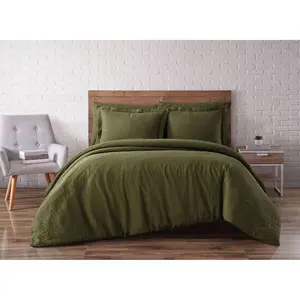King 3pc Flax Linen Duvet Set Olive Green - Brooklyn Loom