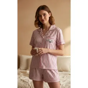 Kawaii Bunny Pajamas Set for Women – Cute Short-Sleeve Button-Up Top & Elastic Shorts Sleepwear
