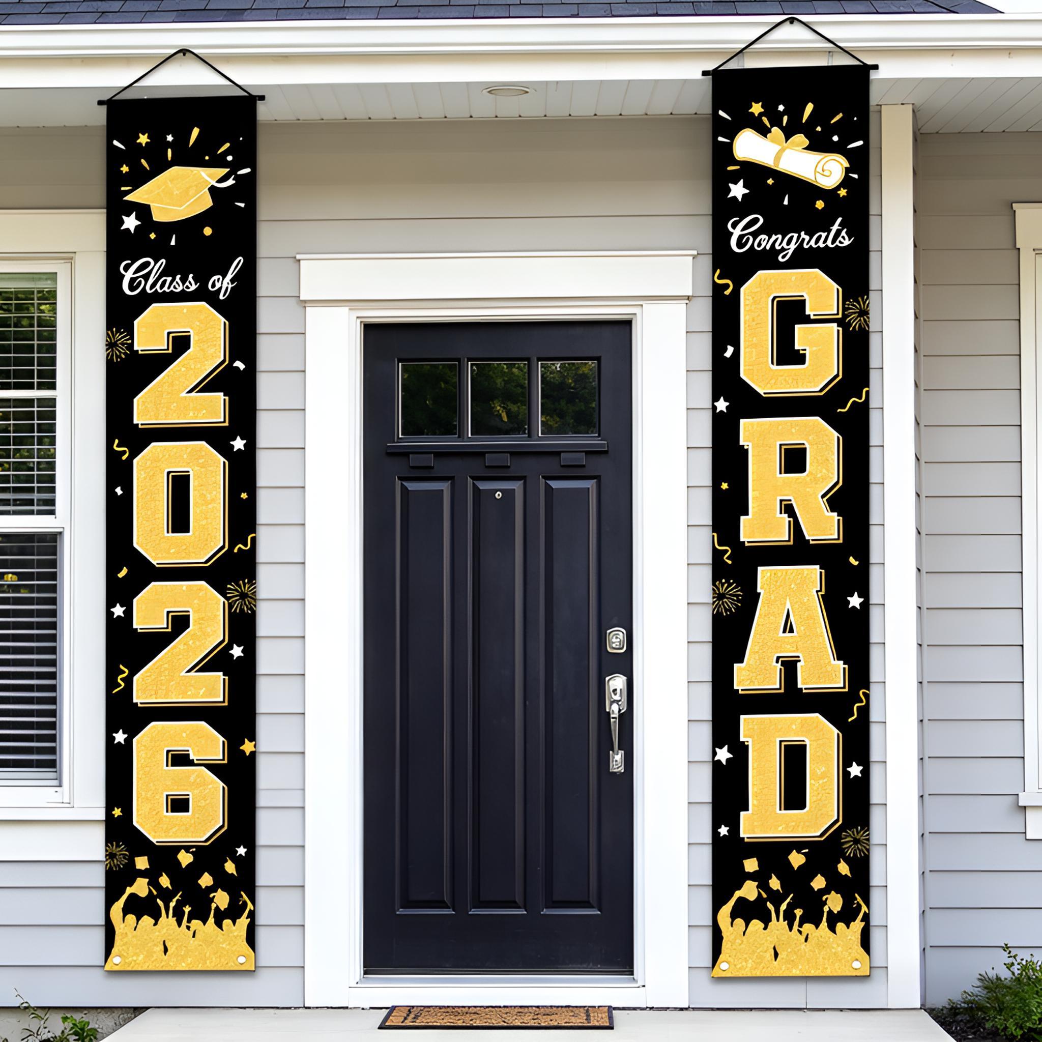 Class of 2026 Graduation Door Banner 2 Pack - Congrats Grad Decorations, Grad Party Banner Set for Home Indoor Outdoor Graduation Decor