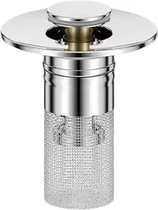Bathroom Sink Stopper Hair Catcher,Pop-Up Bathroom Sink Drain Strainer with Removable Stainless Steel Filter Basket, Universal Sink Stopper for Bathroom & Kitchen,Modern Anti-Odor,Brass Core,Easy Installation,Drainage Function
