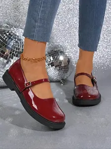 Women's Fashionable Solid Color Glittering Mary Jane Shoes, Casual Comfortable Flat Shoes for Daily Wear, Lightweight Breathable Shoes for All Seasons, Girl