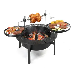 OutvitaPro 33 inch Outdoor Fire Pit with 2 Cooking Grills, Wood Burning Firepit with Removable Swivel Grill, for Backyard Deck Bonfire Patio Picnic, Black