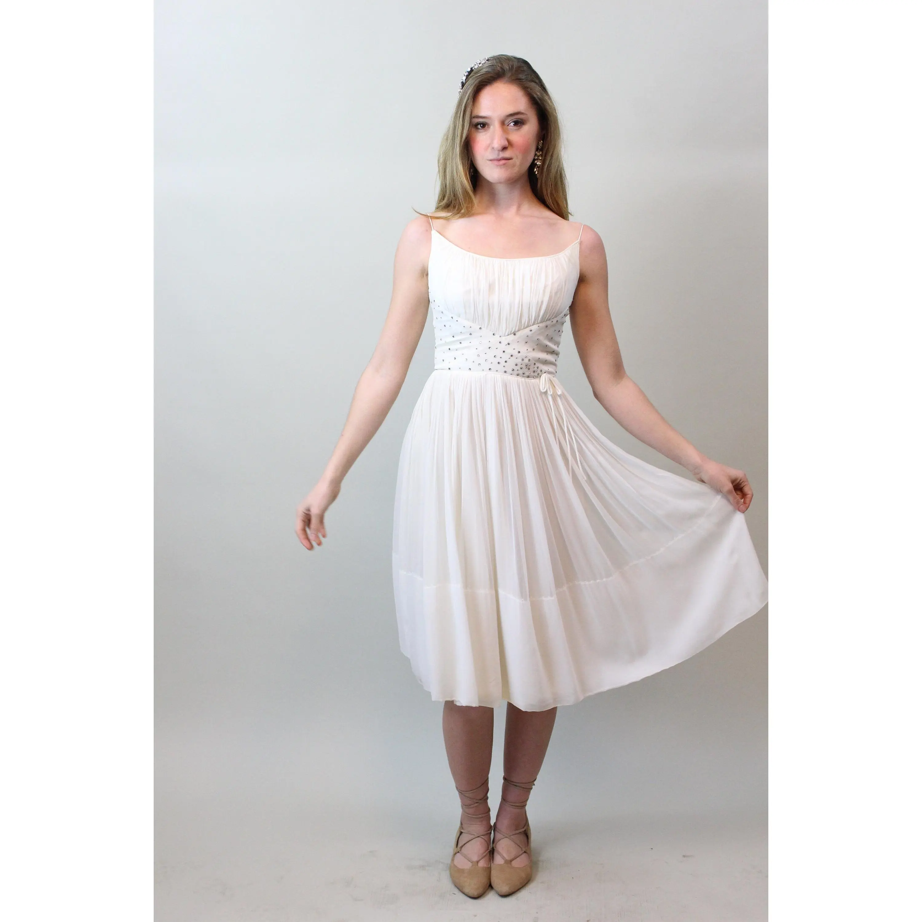 1950s 1960s RHINESTONE chiffon dress xxs | new spring summer
