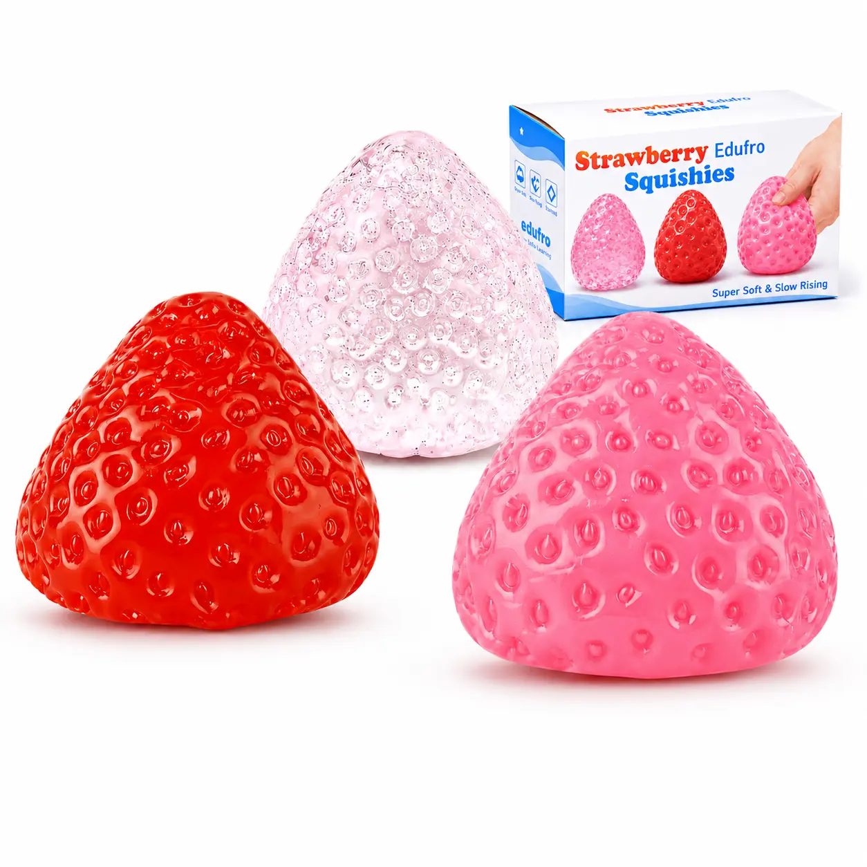 3Pcs Big Taba Squishies Strawberry, Cute Kawaii Fruit Squeeze Toy, Upgrade Fruit Squishies, Kawaii Sticky Stress Toy, Clear Fidget Toys, Valentines Gift for Kids, Teen Boys Girls Birthday Gift Ideas