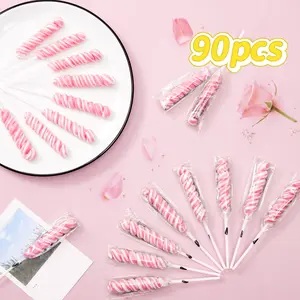 Pink Twisty Lollipops Individually Wrapped Bulk - Valentines Candy Valentine Lollipops Candy - Kid's Whirley Lollipop for Decorating Birthday, Strawberry Flavor 90 Pack