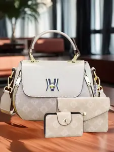 Women's Fashionable Letter Pattern Handbag & Wristlet Bag, Casual Versatile Pu Leather Bag Set, Trendy High-quality Daily Commuting Bag Set, Handbag Wallet Set