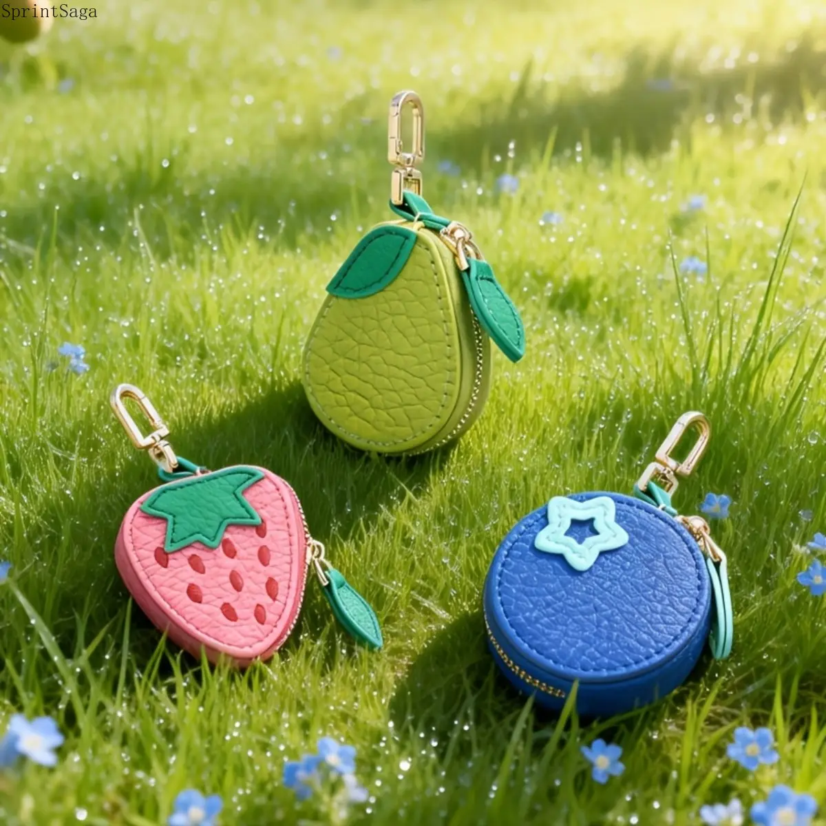 Cute Fruit Coin Purse Keychain Wristlet for Women, Plush Mini Pouch and Decorative Bag Charm for Jewelry, Key Chain Holder, Fabric, Portable, Plush Texture